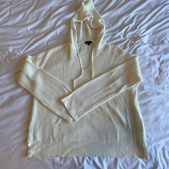 NWOT J.Crew Ribbed Cotton Cashmere Pullover Hoodie Sweater in Cream - L - Picture 2 of 6